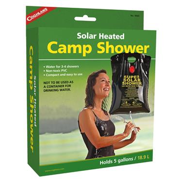Coghlan's 5 gallon Camp Shower - Solar Heated w/Shower Head Handle & Velvue - Click Image to Close
